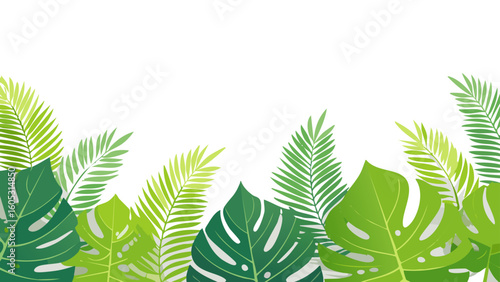 Tropical leaves background, banner with green 