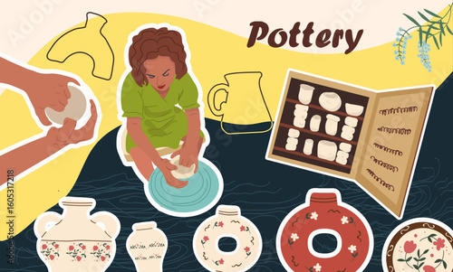Pottery collage. Hand drawn vector illustration.