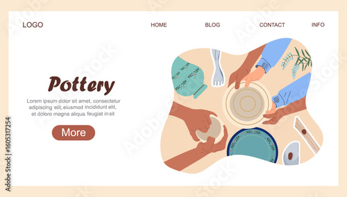 Landing page with Stone pillars of Cappadocia. Vector illustration liner hand drawn art.