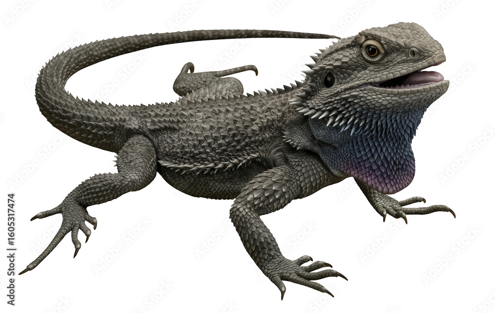 Naklejka premium A transparent PNG of a Pogona vitticeps, a bearded dragon, with open mouth