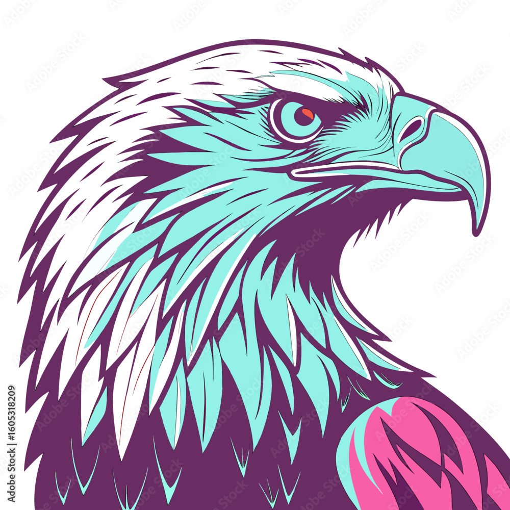 Fototapeta premium Eagle head vector illustration with sharp beak and detailed feathers