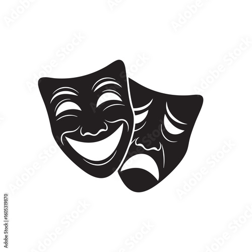 Classic comedy and tragedy theater masks in black and white