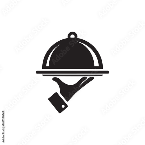 Restaurant service icon of a hand serving a cloche covered dish