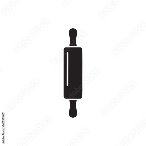 Simple black silhouette of a classic wooden rolling pin on a white background
