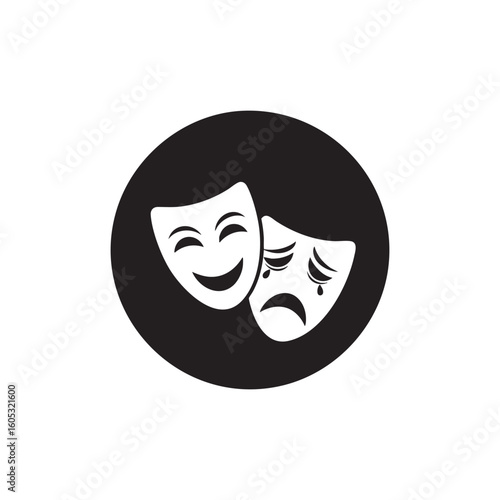 Classic comedy and tragedy theater masks symbol in a circle