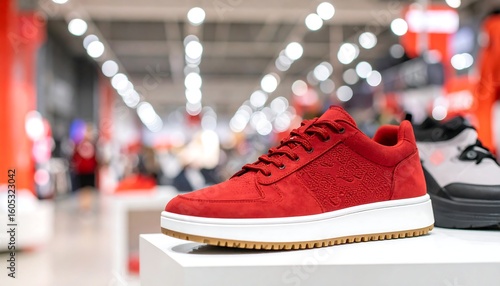 Red sneakers on display
