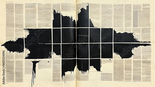 Abstract ink splatters on newspaper