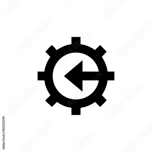 Black vector gear icon with an inward arrow, representing import, system setup, or internal processing.
