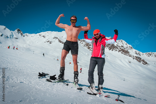 Fit naked skier. High resolution photo.