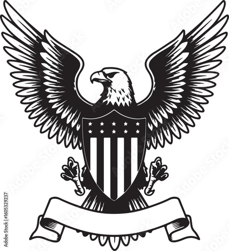 Bold American Eagle Emblem A Symbol of Freedom and Patriotism in Striking Black and White Graphic Design