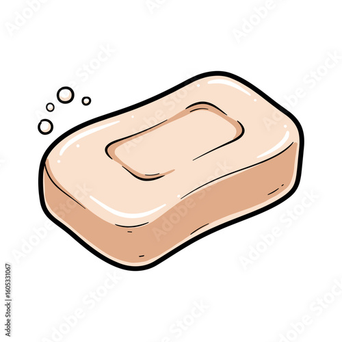 Illustrated bar soap with bubbles. Vector illustration