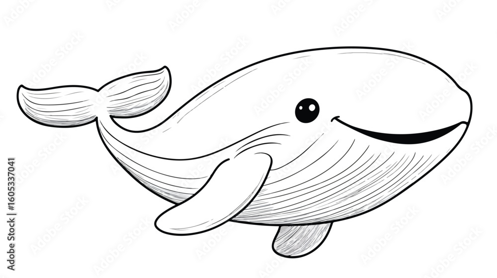 Obraz premium Adorable Whale Cartoon Coloring Page for Kids