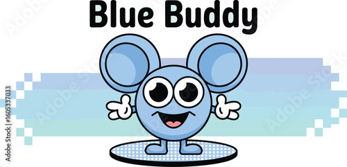 Illustration of cute cartoon blue buddy character for kids and animation design asset