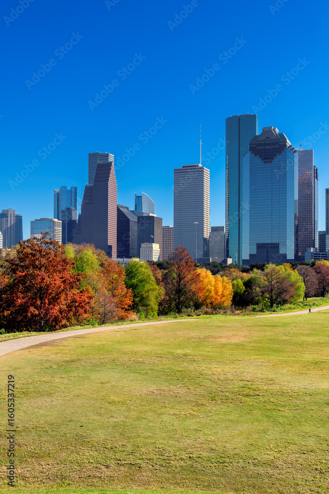 Fototapeta premium Houston downtown at sunny autumn day, in Houston, Texas, USA