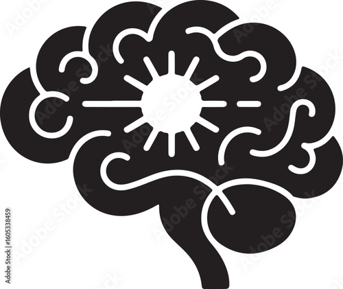 Black brain with radiating light symbol mind thought