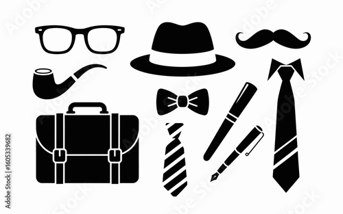 Gentleman accessories black and white silhouette vector