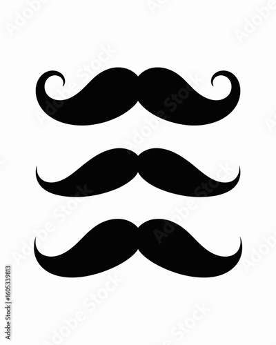 Three black curved mustaches facial hair white