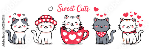 Cute cats hearts kittens cartoon