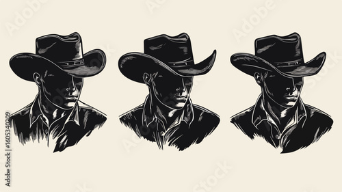 Cowboy Man in a Series of Four Images for Creative Projects