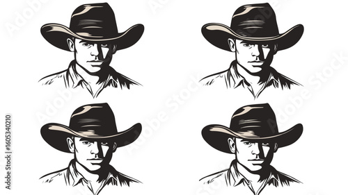 Cowboy Man in a Series of Four Images for Creative Projects