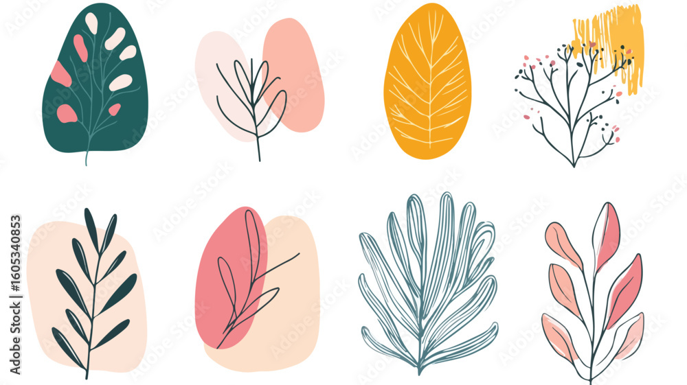 Fototapeta premium Stylish Abstract Boho Leaf and Plant Organic Shapes Flat Design