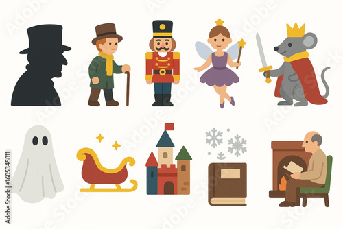 Set of Christmas Story Icons in Flat Vector Style