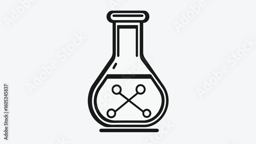 Simple Line Art of Black and White Chemistry Flask for Professional Designs