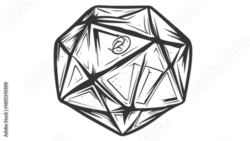 Black Line Style Tattoo of a D20 Dice: Simple Line Art Design