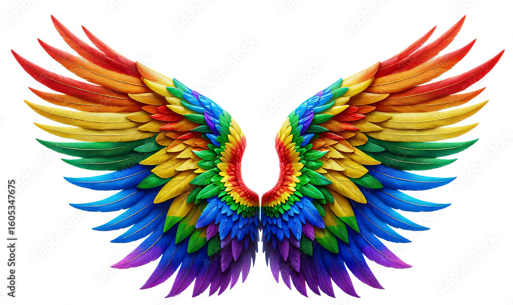 Obraz premium Engelsflügel in Regenbogenfarben auf transparentem Hintergrund, isoliert