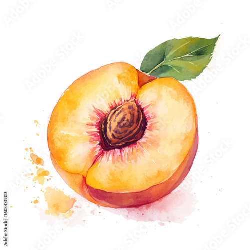 My Watercolor hand-painted sliced Peach painting illustration isolated on a white background, vector illustration, AI painting design, EPS format design. vector illustration