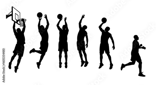 Basketball Players Shooting Silhouette Collection on White Background silhouette