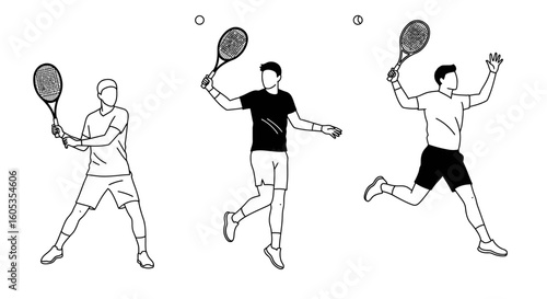 Tennis Players in Action Silhouette Style Illustration