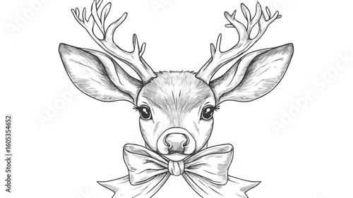 Adorable Female Reindeer Outline with Festive Ribbon Bow Animation