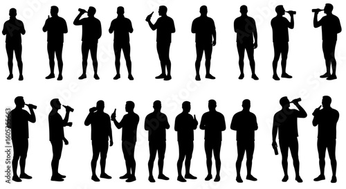 Set of Men Drinking Beer Silhouette