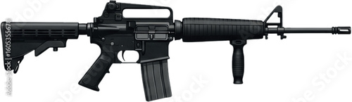 Triple M4 Carbine Rifle Illustrations – Military Weapon Art in Matte Black & Gray | Side Profile Vector on White Background