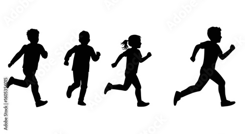 Children Running Silhouette Illustration on White Background