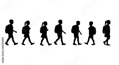 Children Walking to School Silhouette