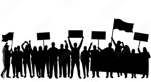 Crowd of Protesters Holding Signs in Silhouette Style silhouette