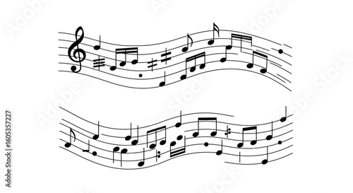 Musical Notes on Staff Lines in Silhouette Style silhouette