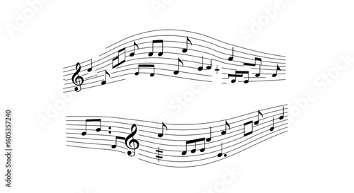 Wavy Musical Notes and Staff Lines Silhouette