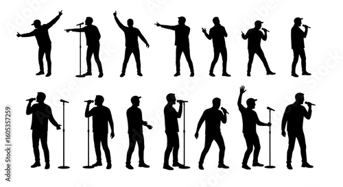 Set of Singer Silhouettes Performing on Stage silhouette
