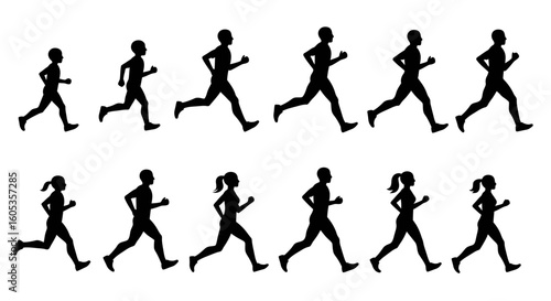 Running Figures in a Seamless Pattern Silhouette