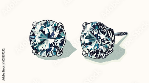 Elegant Diamond Stud Earrings Vector Illustration for Jewelry Designs