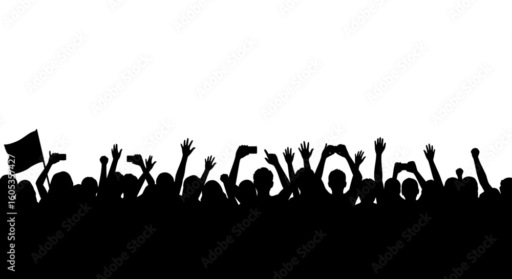 Naklejka premium Crowd of People Cheering and Celebrating Silhouette