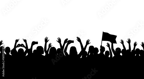 Crowd of People Protesting with Raised Hands Silhouette