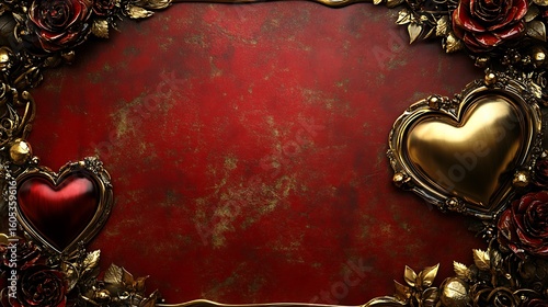 Wallpaper Mural Ornate red frame with gold hearts Torontodigital.ca