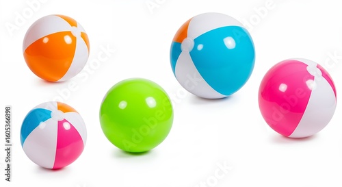 Colorful beach balls displayed against white background