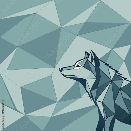 A striking geometric wolf illustration stands out against a cooltoned faceted background evoking a sense of modern artistry and wild spirit
