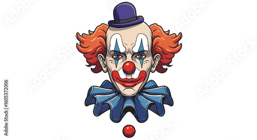 Clown Performance, Circus Entertainer, Festival Venue, Illustration Art, Colorful Environment, Close-Up View, Creative Concept