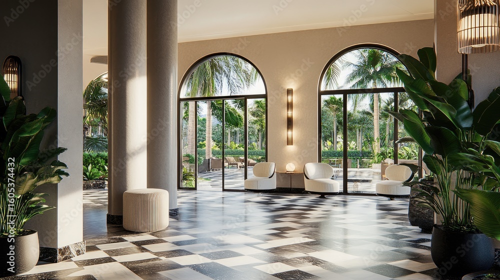 Fototapeta premium Modern lobby with tropical views